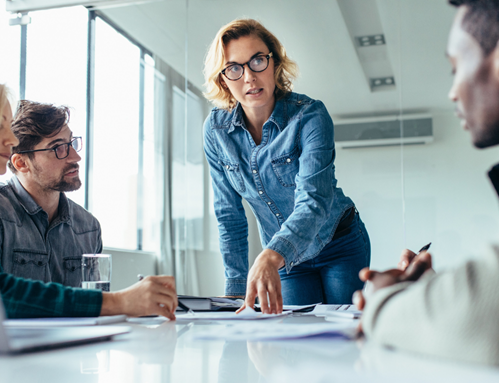 businesswoman leading meeting
