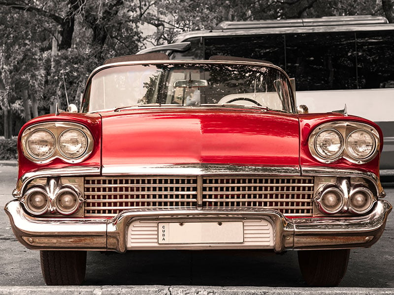 Colorkey of old red classic convertible car