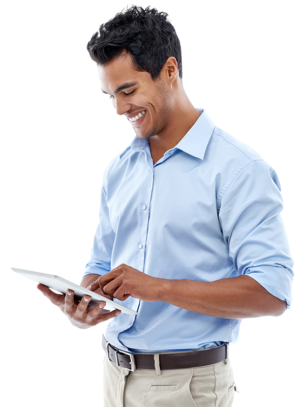 Young male employee working on an ipad