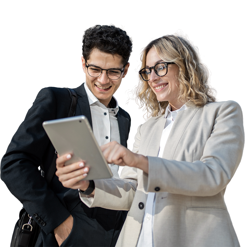 Two persons looking at a tablet