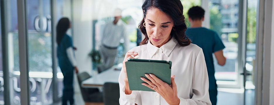A woman in the hospital for insurance consulting.