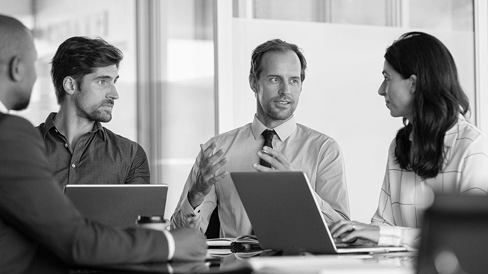 A team discussing goals and strategy for company growth.