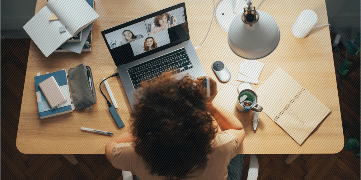 Above view of a woman having a virtual conference 