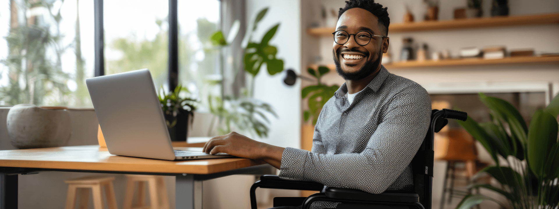 Smiling employee working from home 