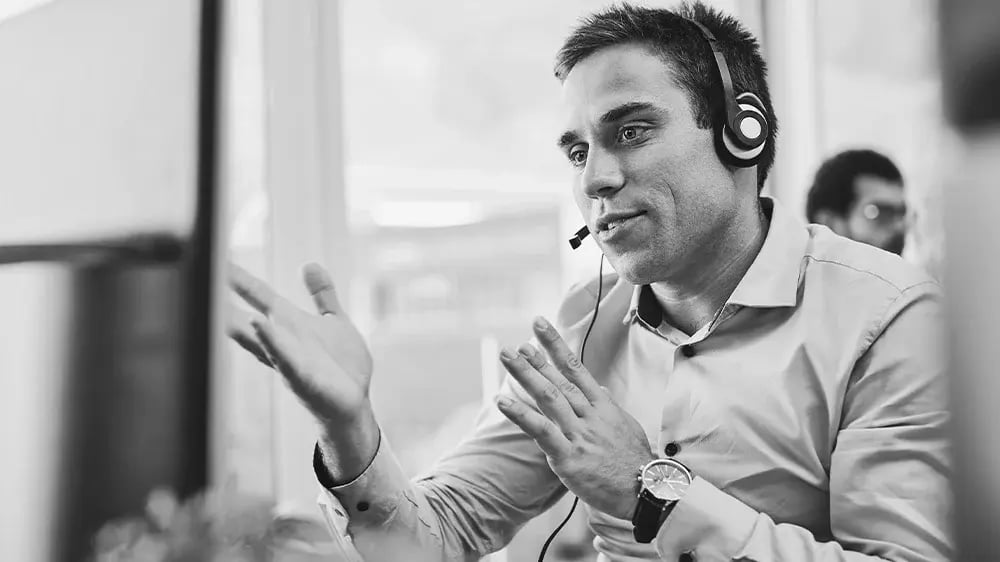 Insurance agent consulting on computer in customer support
