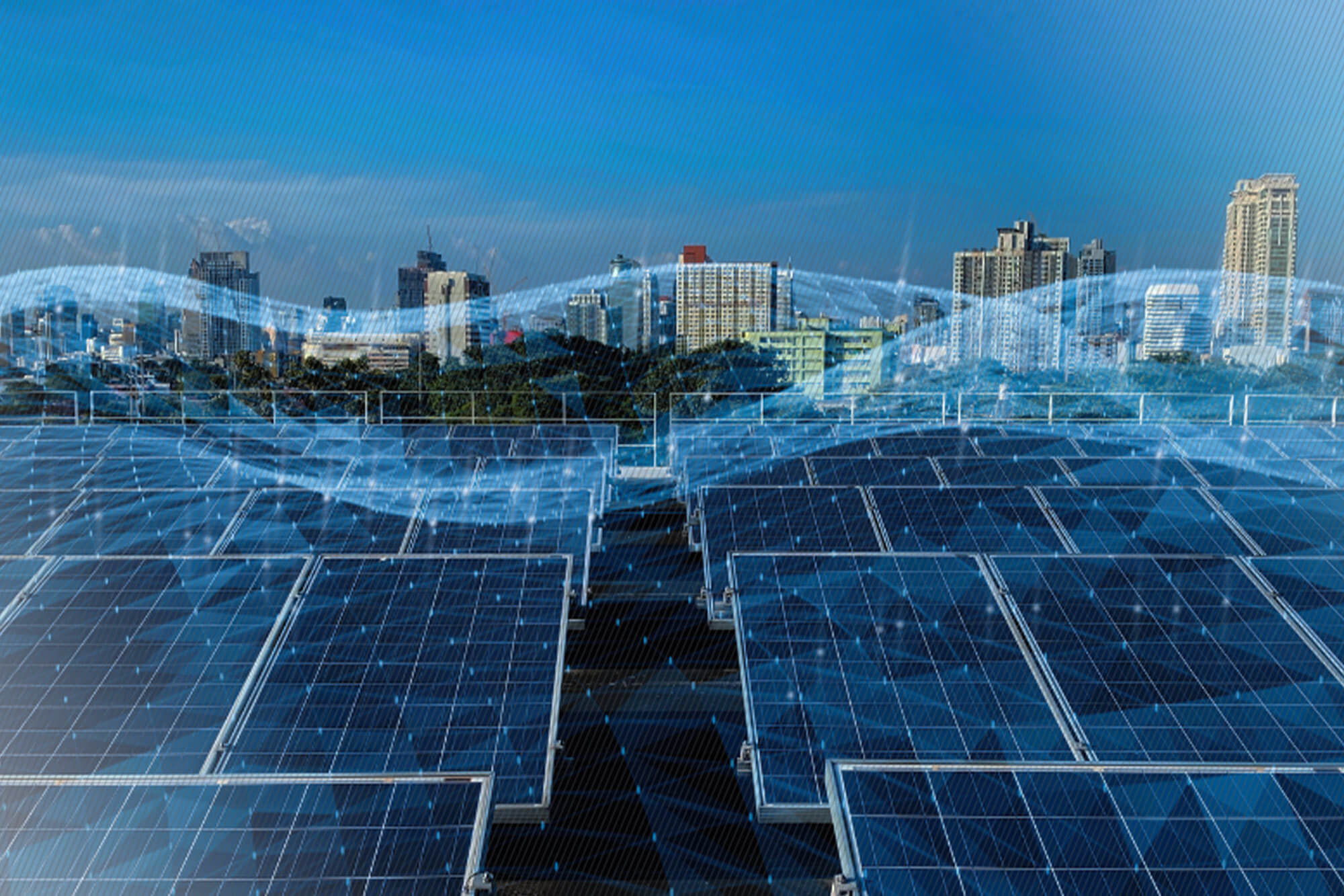 Featured image: Solar panels on the ground with a city skyline in the background - Read full post: Digital Experience Journey